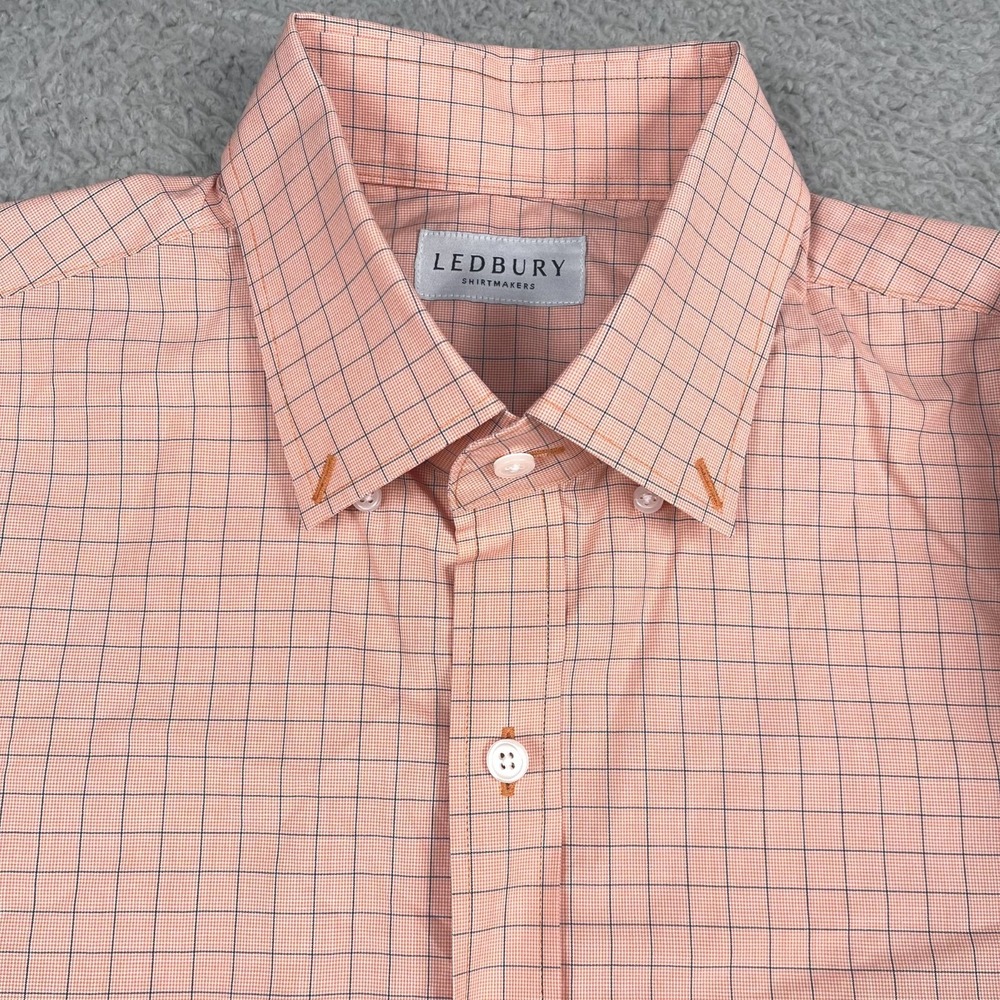 Ledbury Button Down Shirt Mens XL Peach 100% Cotton Preppy Work